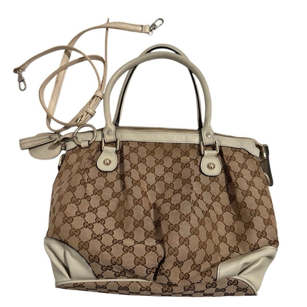 Gucci Brown and Cream Shoulder Bag with Monogram Pattern - Picture 3 of 15